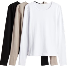 H&M Jersey Tops 3-pack - Beige/White/Black