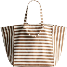 H&M Cotton Canvas Beach Bag - Brown/Striped