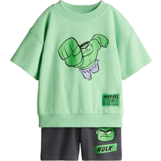 H&M Pojke 2-delat Sweatshirtset Med Tryck - Ljusgrön/Hulken