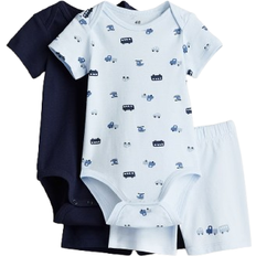 12-18M Övriga sets Barnkläder H&M 4-Delat Set I Bomullstrikå - Marinblå/Fordon