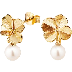 Four Leaf Clover Earrings - Gold/Pearls