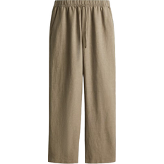 H&M Linen Blend Drawstring Trousers - Khaki Green