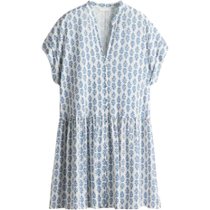 H&M Crinkled Tunic Dress - White/Blue Patterned