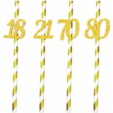 White Plates, Cups & Cutlery Shein Straws 18, 21, 30, 40, 50, 60, 70, 80 Number Design Rose Gold/White 10-pack