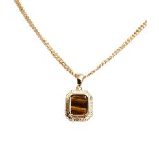 ASOS Square Pendant Necklace - Gold/Tiger's Eye