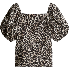 H&M Puff-Sleeve Top - Beige/Leopard Print (1258919002)