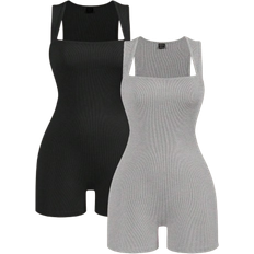 Shein BASICS 2pcs/Set Women Casual Solid Color Knitted Bodycon T-Back Romper