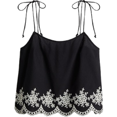H&M Embroidered Top with Ties - Black/Flowers