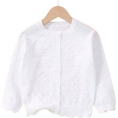White Cardigans Children's Clothing Shein Young Girl Summer Hollow Out Knitted Cardigan With Buttons