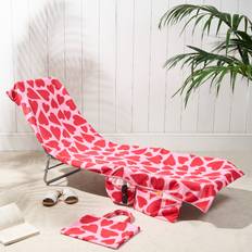 Microfiber Bath Towels OHS Heart Print Beach in a Bag Bath Towel Pink (215x75cm)