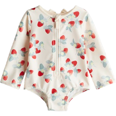 Zipper Swimwear H&M Long Sleeved Swimsuit - Light Beige/Strawberries (1208493008)