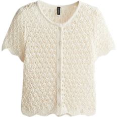 H&M Short-Sleeved Cardigan In Openwork Kit - Cream