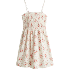 H&M Smocked Bodice Cotton Dress - White/Floral