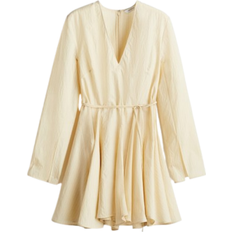 H&M Flared Skirt Dress - Pale Yellow/Pinstriped