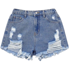 Shein Tween Girl Summer Boho Ripped Raw Hem Denim Jeans ShortsGilrs Summer Clothes Outfits