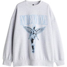 H&M Sweatshirts Jumpers H&M Oversized Printed Sweatshirt - Light Gray Melange/Nirvana