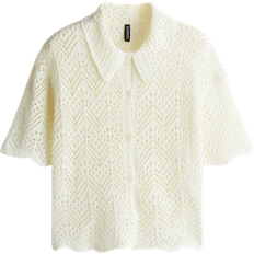 H&M Short-Sleeved Pointelle-Knit Shirt - White