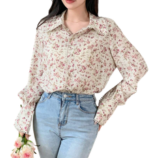 Shein DAZY Ladies Fashionable And Elegant Ditsy Floral Long-Sleeved Versatile Shirt Summer,Ruffle