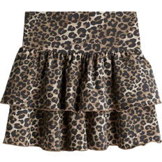 Bomull Kjolar Barnkläder H&M Tiered Foldover Waist Skirt - Beige/Leopard Print (1278421006)