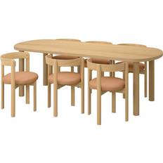 Trä Bordsgrupper IKEA STOCKHOLM Oak/Leather Bordsgrupp 90x230cm 7st
