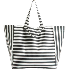H&M Cotton Canvas Beach Bag - Dark Grey/Striped