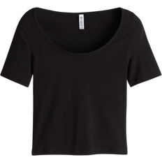H&M Cropped T-shirt with Scoop Neck - Black