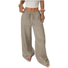 Beige - L Trousers & Shorts Shein Flirla Women's Casual Versatile Solid Color Wide Leg Pants