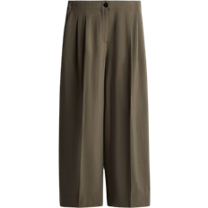 H&M Wide Ankle Length Trousers - Dark Khaki Green