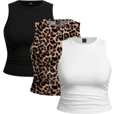 Shein EZwear 3pcs/Set Casual Solid & Leopard Print Pattern Women's Tank Tops, Summer