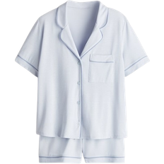 H&M Pajama Shirt And Shorts - Light Blue/Dusty Blue