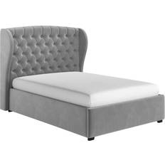 Safina Grey Velvet Double Ottoman Bed with Winged Headboard 156x207cm