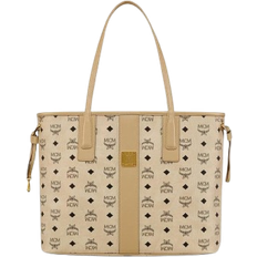MCM Liz Shopper in Visetos - Beige/Black