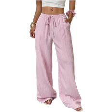 Shein TRNVIE Women's Solid Color Wide Leg Pants with Waist Tie and Pockets