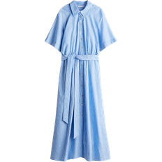 H&M Tie-Belt Shirt Dress - Light Blue/Striped