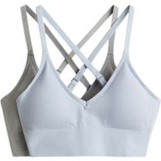 H&M Medium Support Sports Bras With DryMove 2-pack - Grey/Light Blue