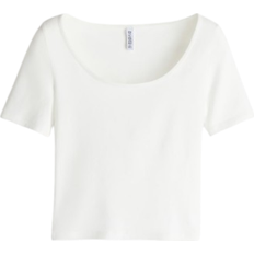 H&M Cropped Scoop-Neck T-shirt - Cream