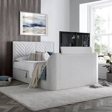 Ottoman super king bed Happy Beds Sherlock Natural Fabric Ottoman Electric Media TV 6ft Frame Bed