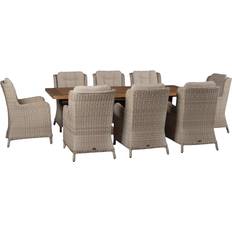 Bramblecrest Kuta Chedworth 8-Seater Rectangular Teak Wood Garden Table & Rattan Chairs Sandstone Patio Dining Set