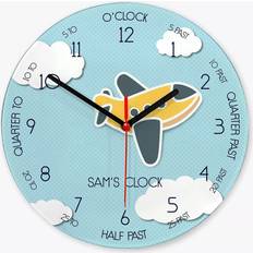 Wall Clocks on sale Treat Republic Kids' Personalised Aeroplane Glass Wall Clock 20 cm Blue
