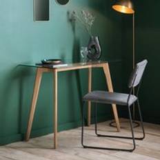 Cedar & Sage Brea Oak and Glass Brea Light Wood Writing Desk