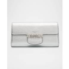Wallets & Key Holders Jimmy Choo Bing Crystal Metallic Leather Wallet - Silver