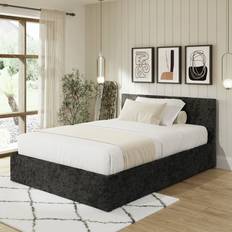 Black velvet bed GFW End Lift Kingsize Velvet Ottoman - Black Frame Bed