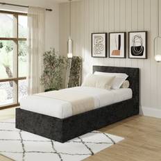 End lift ottoman single bed GFW End Lift Single Velvet Ottoman - Black Frame Bed
