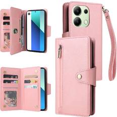 Xiaomi Redmi Note 12 Pro Wallet Cases GANGXUN Pink Case For Xiaomi Redmi Note 13 4G Zipper Wallet Cover Magnetic Leather Card Holder With Hand Strap