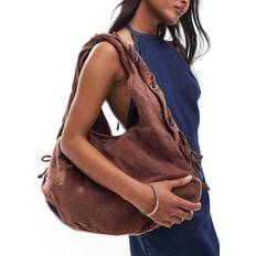 Fabric Tote Bags Pull&Bear Canvas Bag With Lace Detail - Brown