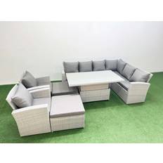 Fimous 10 Seat Rattan Garden Furniture Corner Sofa with Armchair Light Grey Outdoor Lounge Set