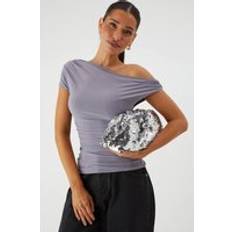 Silver Bags Misspap Womens Slouchy Sequin Clutch Bag - Grey