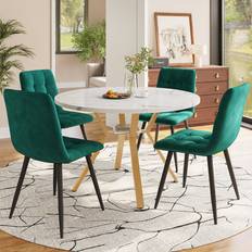Gold Dining Sets Fairmont Park Stylish 5-Piece Marble Table Velvet Chairs Green 4 Dining Set 5pcs
