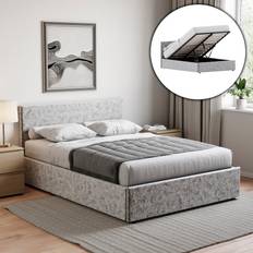 Vida Designs Veronica Silver Velvet 4ft6 Double Ottoman 190 x 135 cm Frame Bed