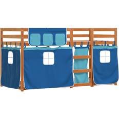 With Curtains Solid Wood Pine 75 x 190 cm Blue